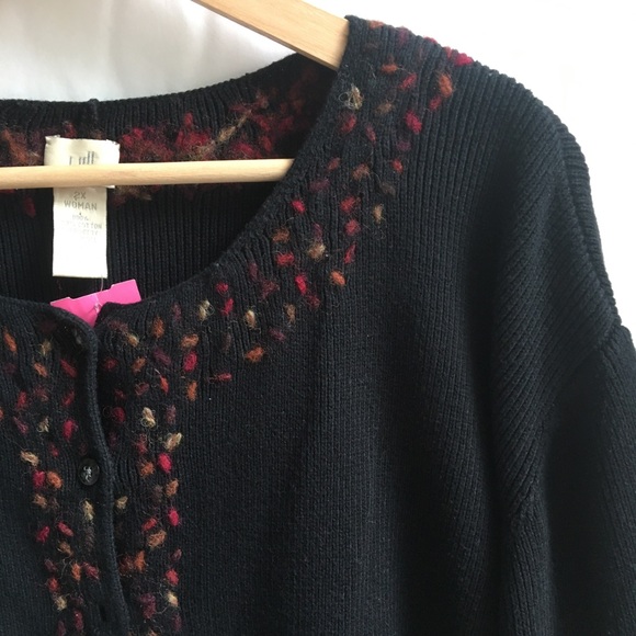 J. Jill Cotton Wool Floral Embroidered Cardigan Sweater Button Front Black Sz 2X - Picture 9 of 17